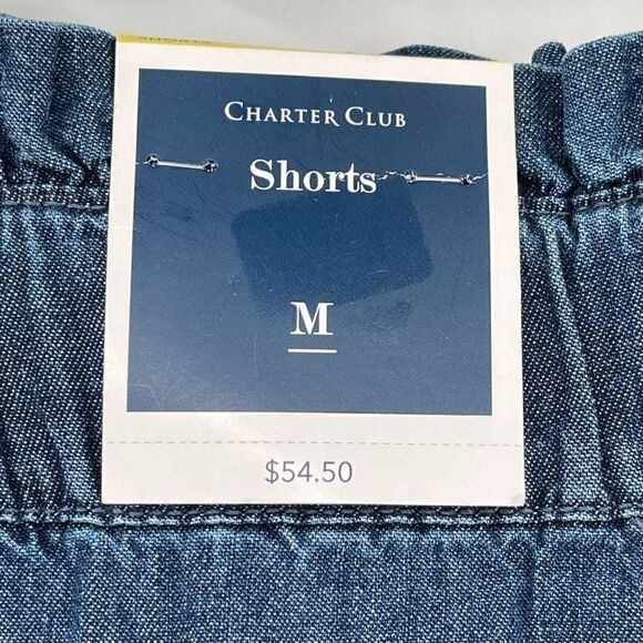 Charter Club Paper Bag Tie Waist Denim Shorts High Rise Medium Skylar Wash NWT - Picture 7 of 10